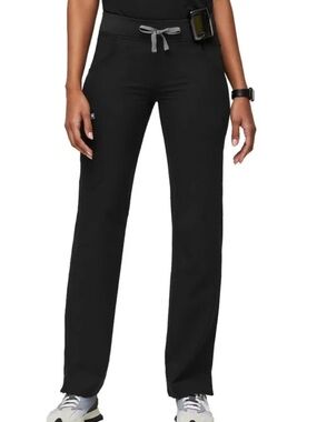 Figs Women's Yola Skinny Scrub Pants in Black with Gray Drawstring